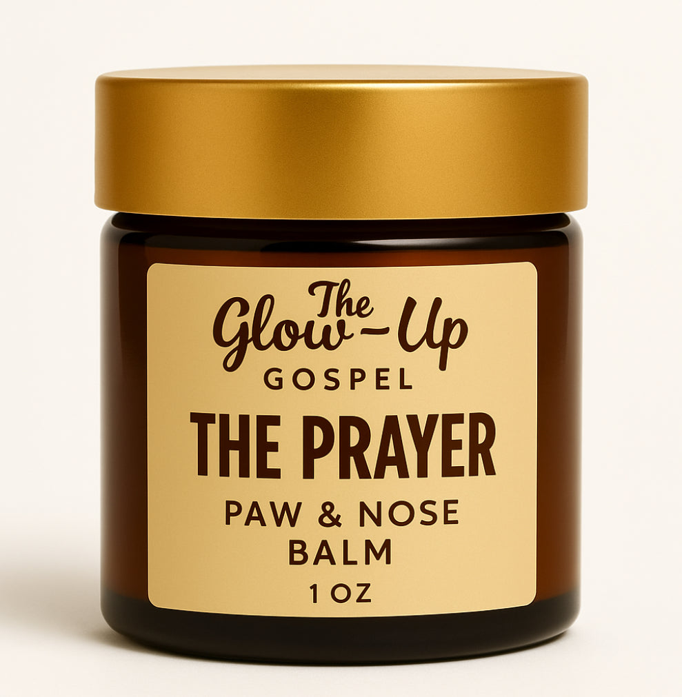 Jar of Glow-Up Gospel 'The Prayer' paw and nose balm, 1 oz, with a gold lid on a white background
