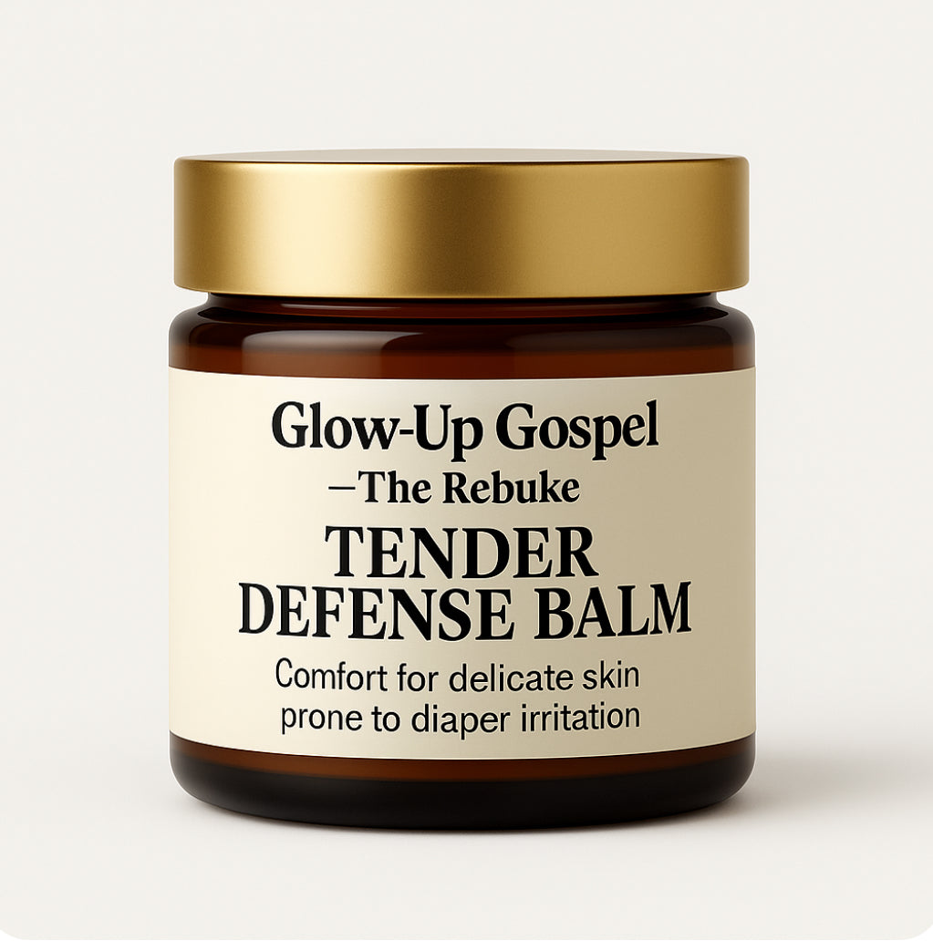 Glow-Up Gospel ‘The Rebuke’ Tender Defense Balm – gold-lidded jar for delicate skin on white background